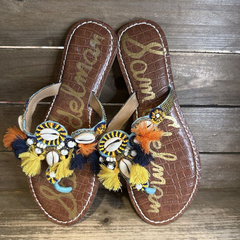 Womens Sam Edelman Kiara Multicolor Tassel Thong Sandals Flip Flops Size 7.5 M - Picture 3 of 6